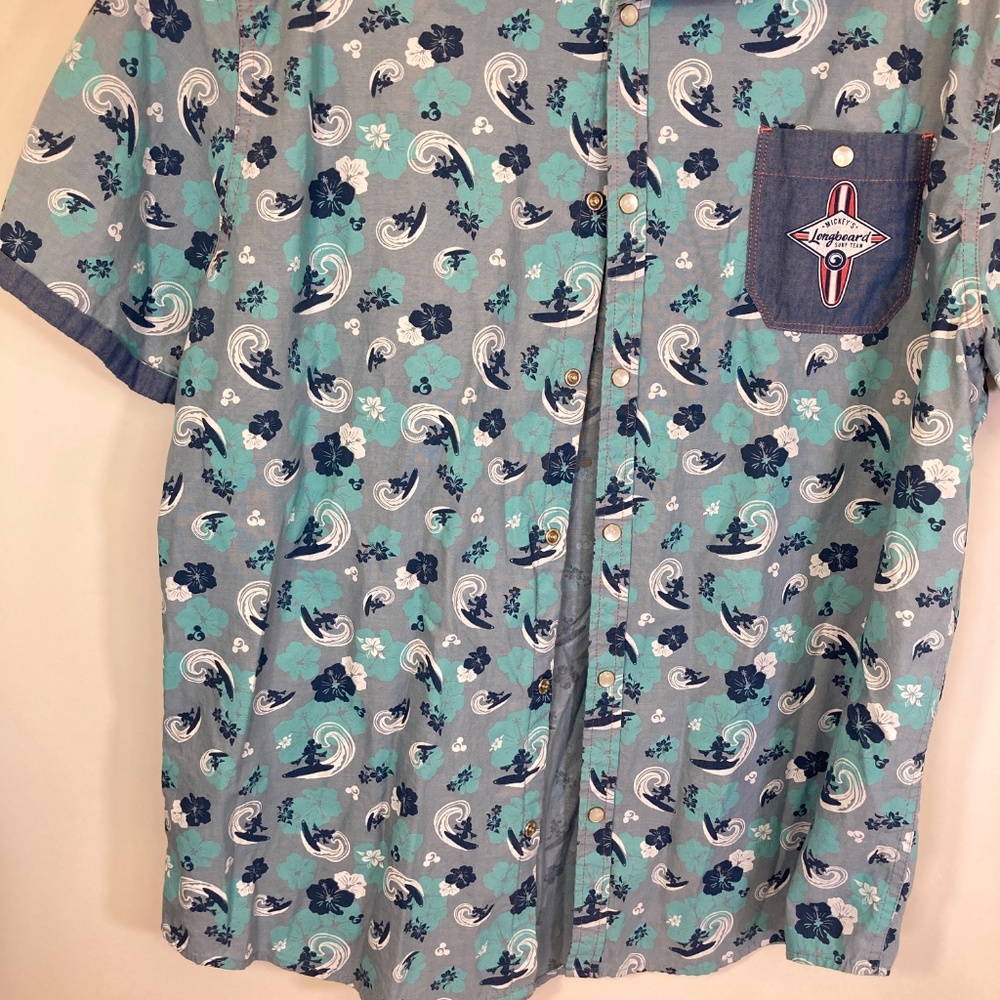 Mickey Mouse Surf Mens Disney Snap Short Sleeve Collared Shirt Sz XL - Picture 8 of 16